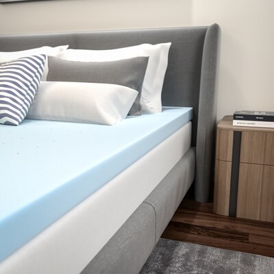 Flash Furniture Capri Comfortable Sleep Queen Size Cooling Gel Memory Foam Mattress Topper, Blue, 60" x 80" x 3" (MRM353Q)