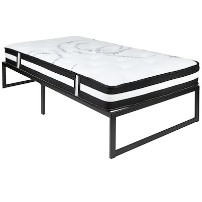 Flash Furniture Louis 14 Inch Metal Platform Bed Frame with 12 Inch Pocket Spring Mattress, Twin (XU
