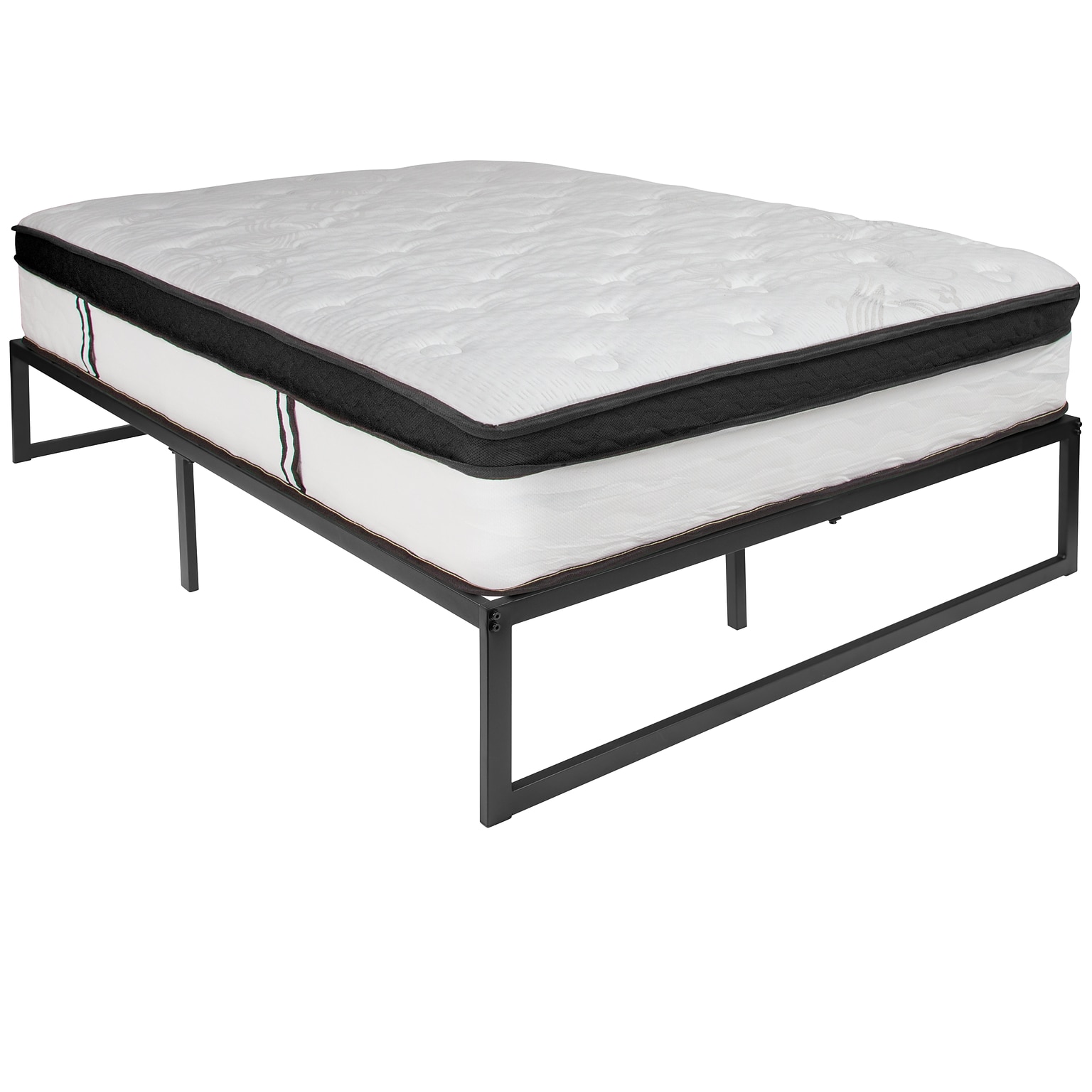 Flash Furniture Louis 14 Inch Metal Platform Bed Frame with 12 Inch Memory Foam Pocket Spring Mattress, Full (XUBD1000112MFMF)