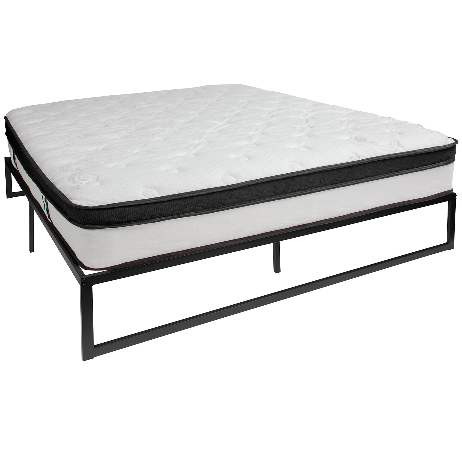 Flash Furniture Louis 14 Inch Metal Platform Bed Frame with 12 Inch Memory Foam Pocket Spring Mattress, King (XUBD1000112MFMK)