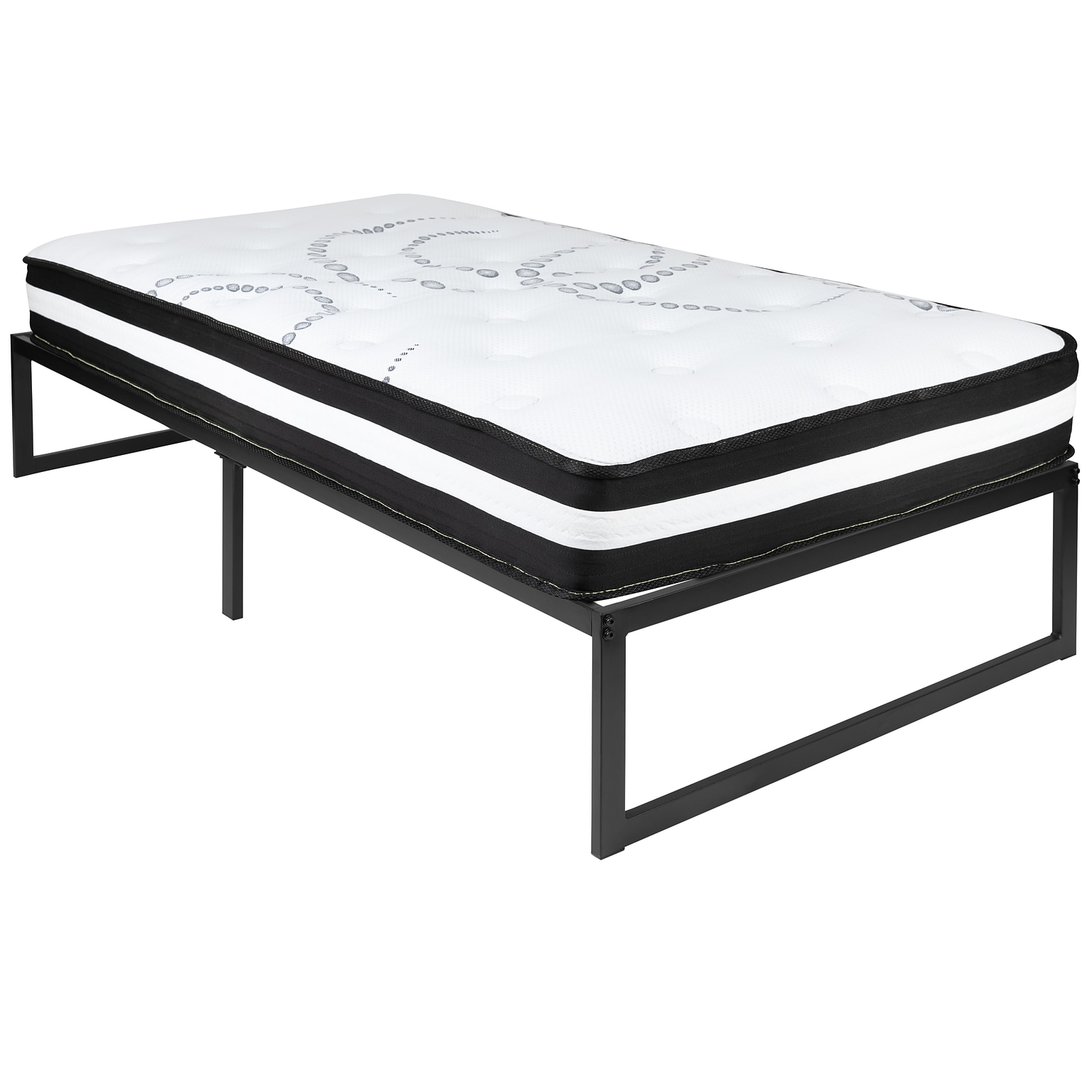 Flash Furniture Louis 14 Inch Metal Platform Bed Frame with 10 Inch Pocket Spring Mattress, Twin (XUBD1000110PSMT)