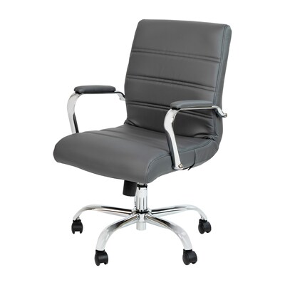 Flash Furniture Whitney Ergonomic LeatherSoft Swivel Mid-Back Executive Office Chair, Gray/Chrome (GO2286MGR)