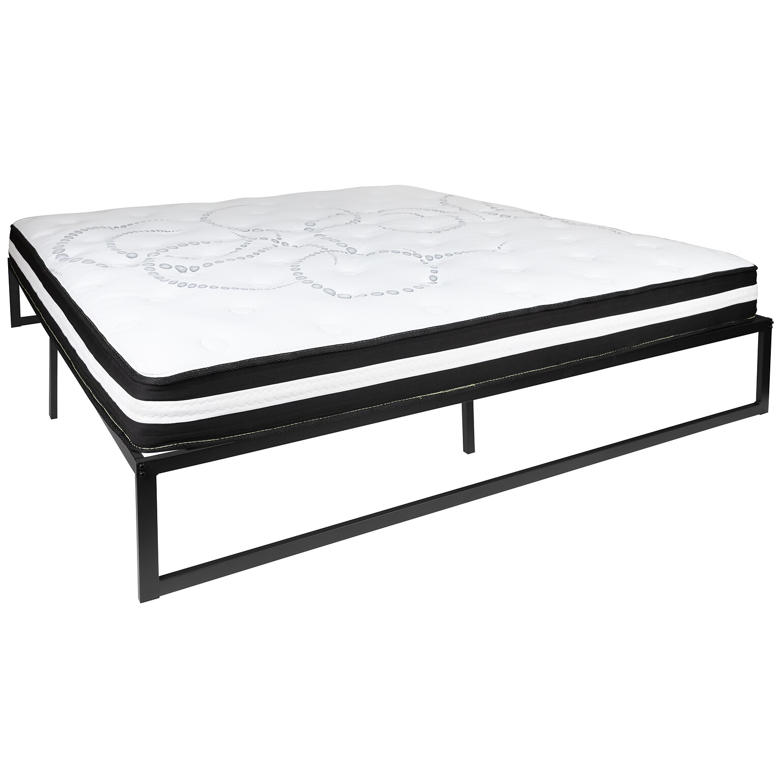 Flash Furniture Louis 14 Inch Metal Platform Bed Frame with 10 Inch Pocket Spring Mattress, King (XUBD1000110PSMK)