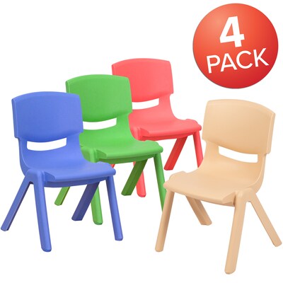 Flash Furniture Plastic School Chair with 10.5" Seat Height, Assorted Colors, 4-Pieces(4YUYCX4003MULTI)