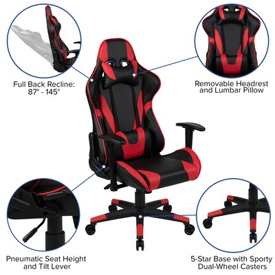 Flash Furniture X20 Ergonomic LeatherSoft Swivel Reclining Gaming Chair, Red (CH1872301RED)