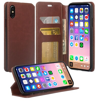 SumacLife Brown Wallet Leather Case For iPhone X (APLLEA802)