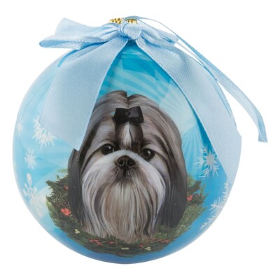 CueCuePet Christmas Tree Ornaments Blue Ball, Dog Collection Shih Tzu (ORNDOG014)