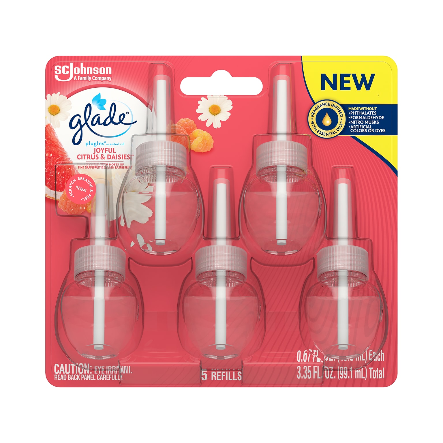 Glade PlugIns Scented Oil Warmer Refill, Joyful Citrus & Daisies, 0.67 Fl. Oz., 5/Pack (326636EA)