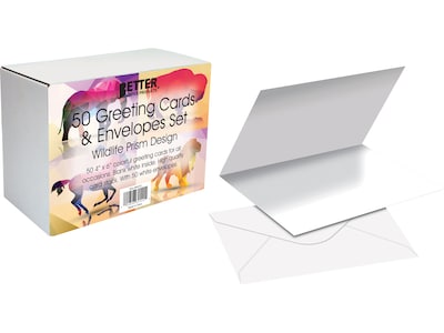 Better Office Wildlife Prism Cards with Envelopes, 4 x 6, Assorted Colors, 50/Pack (64555-50PK)