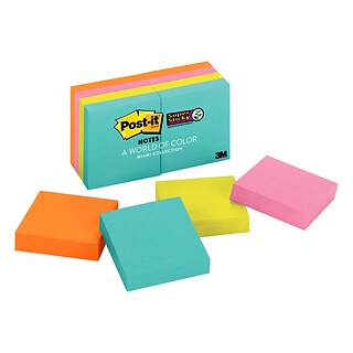 Post-it® Super Sticky Notes, 1 7/8 X 1 7/8, Miami Collections, 90 Sheets/Pad, 8 Pads/Pack (622-8SS