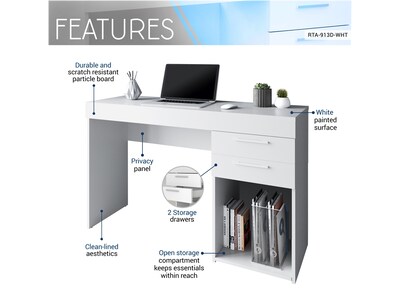 Techni Mobili 48" Writing Desk, White (RTA-913D-WHT)