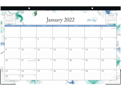 2022 Blue Sky Lindley 11 x 17 Monthly Desk Pad Calendar, White/Green/Blue (100024-22)
