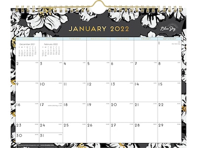2022 Blue Sky Baccara Dark 8.75 x 11 Monthly Wall Calendar, White/Black/Yellow (116052-22)