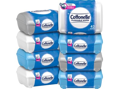 Cottonelle Flushable Wet Wipes, White, 42 Wipes/Tub, 8 Tubs/Pack (36734CT)