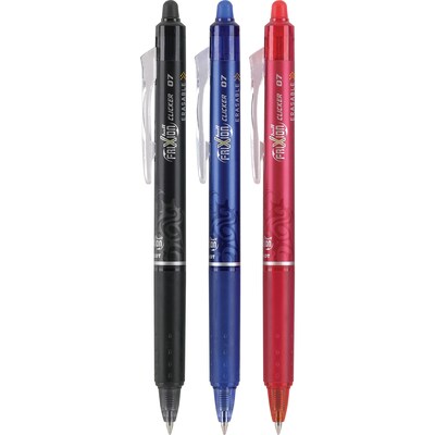 Pilot FriXion Ball Clicker Erasable Gel Pens, Fine Point, 0.7mm, Assorted Ink, 3/Pack (31467)