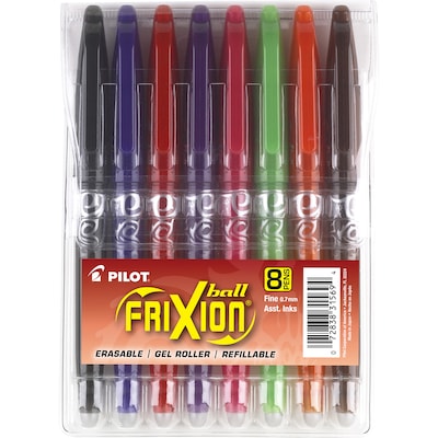 Pilot FriXion Ball Erasable Gel Pens, Fine Point, Assorted Ink, 8/Pack (31569)