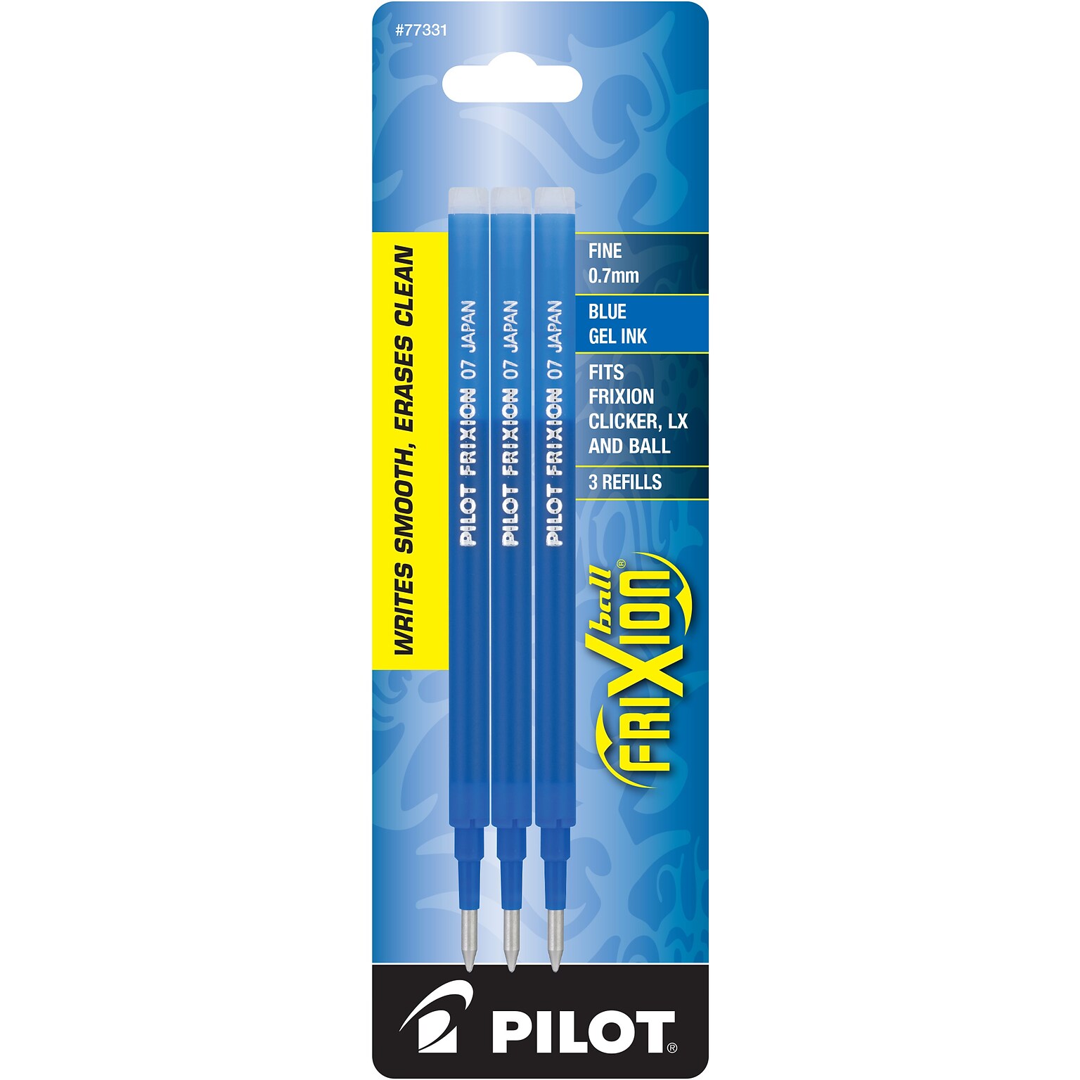 Pilot FriXion Ball Erasable Gel Pen Ink Refill, Fine Tip, Blue Ink, 3/Pack (77331)