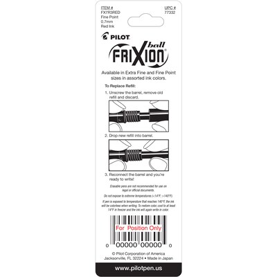 Pilot FriXion Ball Erasable Gel Pen Ink Refill, Fine Point, Red Ink, 3/Pack (77332)