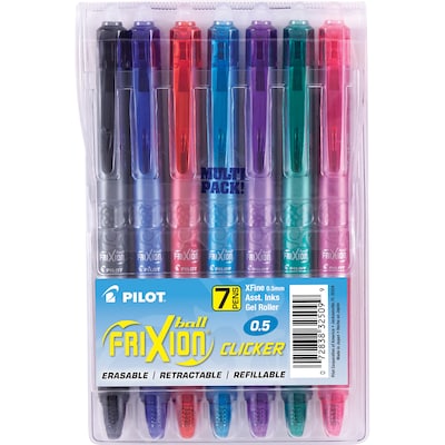 Pilot FriXion Ball Clicker Erasable Gel Pens, Extra Fine Point, Assorted Ink, 7/Pack (32509)