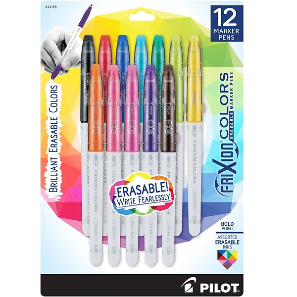 Pilot FriXion Colors Erasable Marker Pens, Bold Point, Assorted Ink, Dozen  (44155)