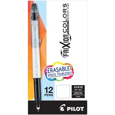 Pilot FriXion Colors Erasable Marker Pens, Bold Point, Black Ink, Dozen (41410)