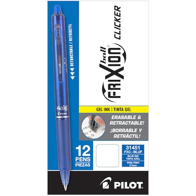 Pilot FriXion Ball Clicker Erasable Gel Pens, Fine Point, Blue Ink, Dozen (31451)