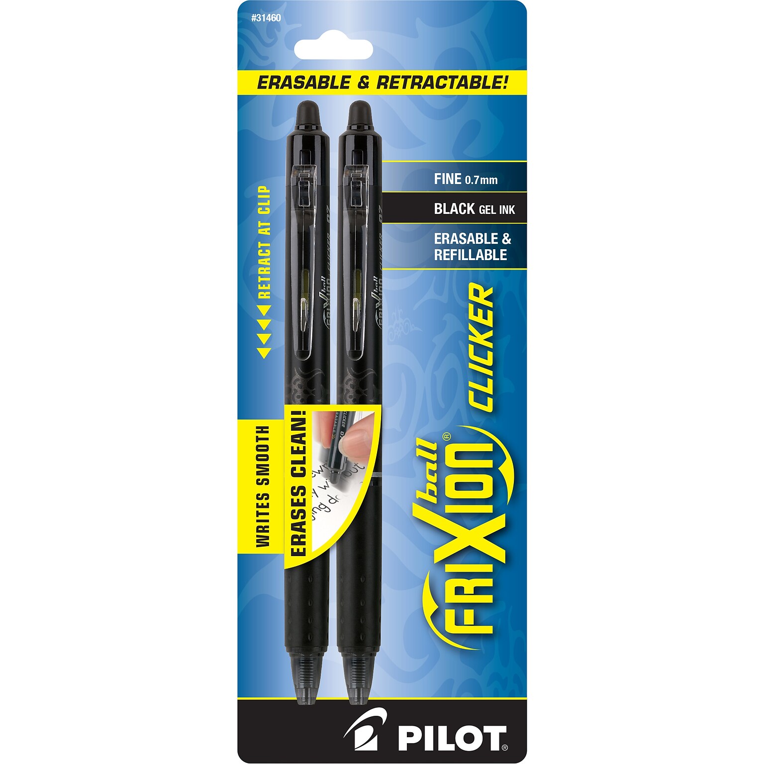 Pilot FriXion Ball Clicker Erasable Gel Pens, Fine Point, Black Ink, 2/Pack (31460)