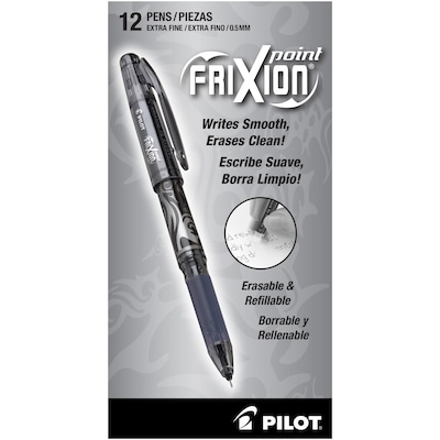 Pilot FriXion Point Erasable Gel Pens, Extra Fine Point, Black Ink, Dozen (31573)