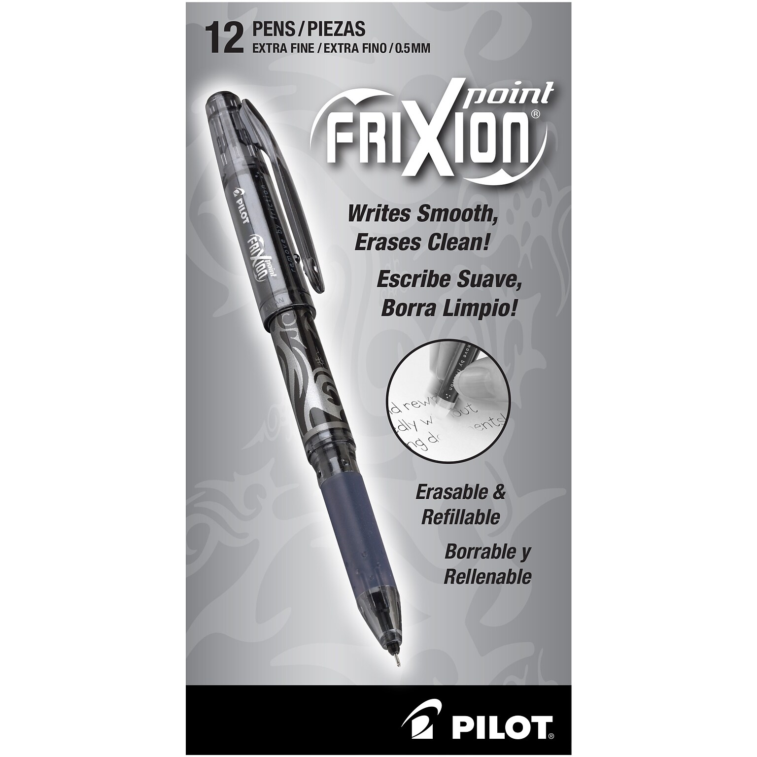 Pilot FriXion Point Erasable Gel Pens, Extra Fine Point, Black Ink, Dozen (31573)