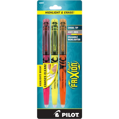 Pilot FriXion Light Erasable Highlighters, Chisel Tip, Assorted Ink, 3/Pack (46507)