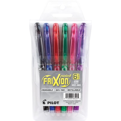 Pilot FriXion Point Erasable Gel Pens, Extra Fine Point, Assorted Ink, 6/Pack (46524)
