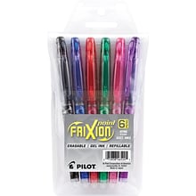 Pilot FriXion Point Erasable Gel Pens, Extra Fine Point, Assorted Ink, 6/Pack (46524)