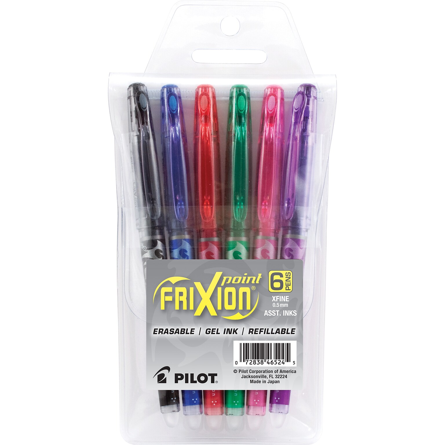 Pilot FriXion Point Erasable Gel Pens, Extra Fine Point, Assorted Ink, 6/Pack (46524)