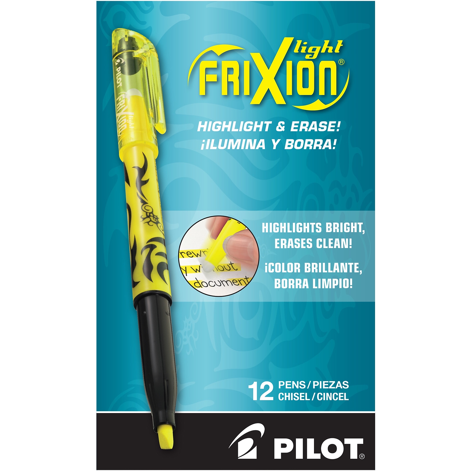 Pilot FriXion Light Erasable Highlighters, Chisel Tip, Yellow Ink, Dozen (46502)