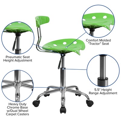 Flash Furniture Elliott Armless Plastic and Chrome Task Office Chair with Tractor Seat, Apple Green and Chrome (LF214APLGN)