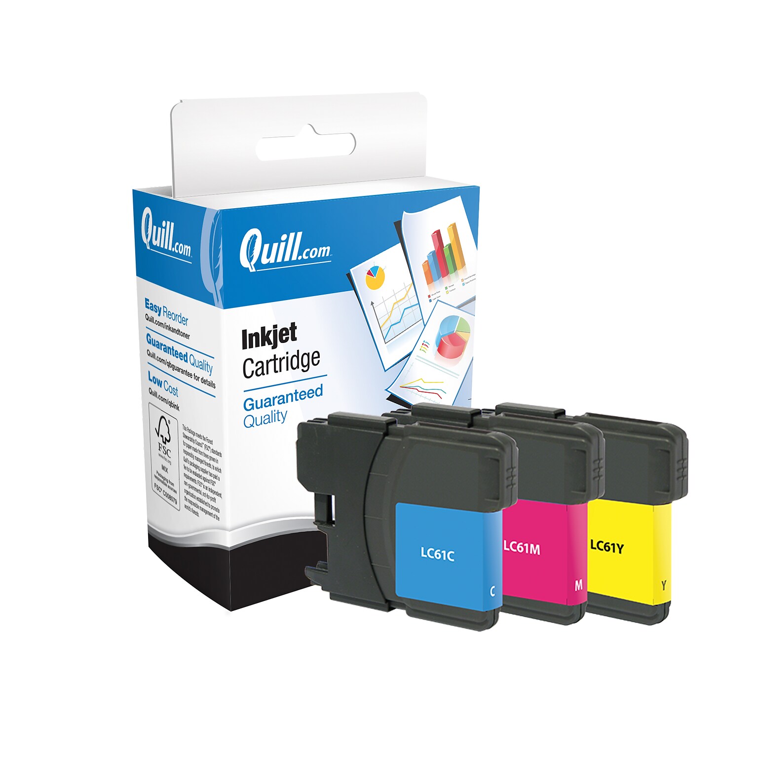 Quill Brand® Brother LC-61 Remanufactured C/M/Y Ink Cartridge, High Yield, 3 pack (LC613PKS)