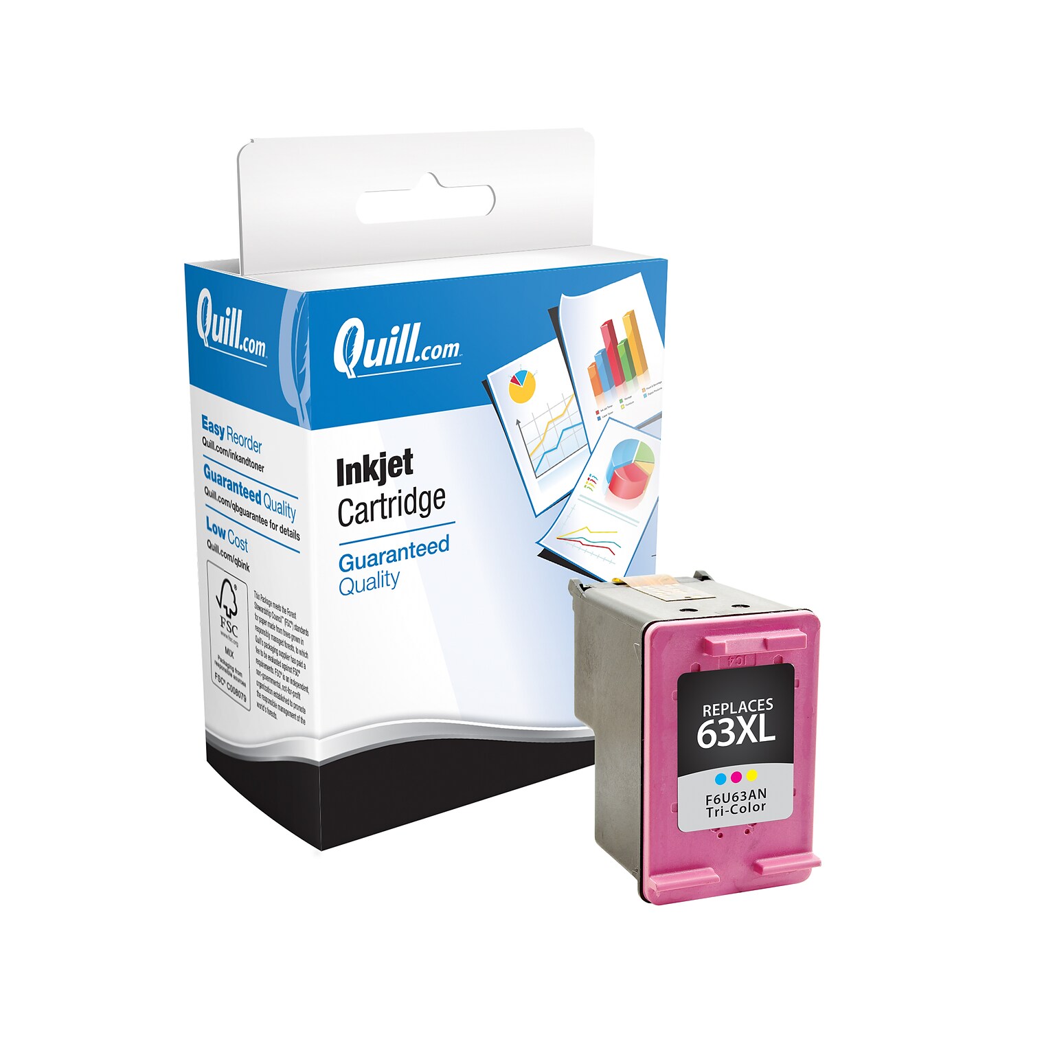 Quill Brand® HP 63XL Remanufactured C/M/Y Ink Cartridge, High Yield (F6U63AN#140)