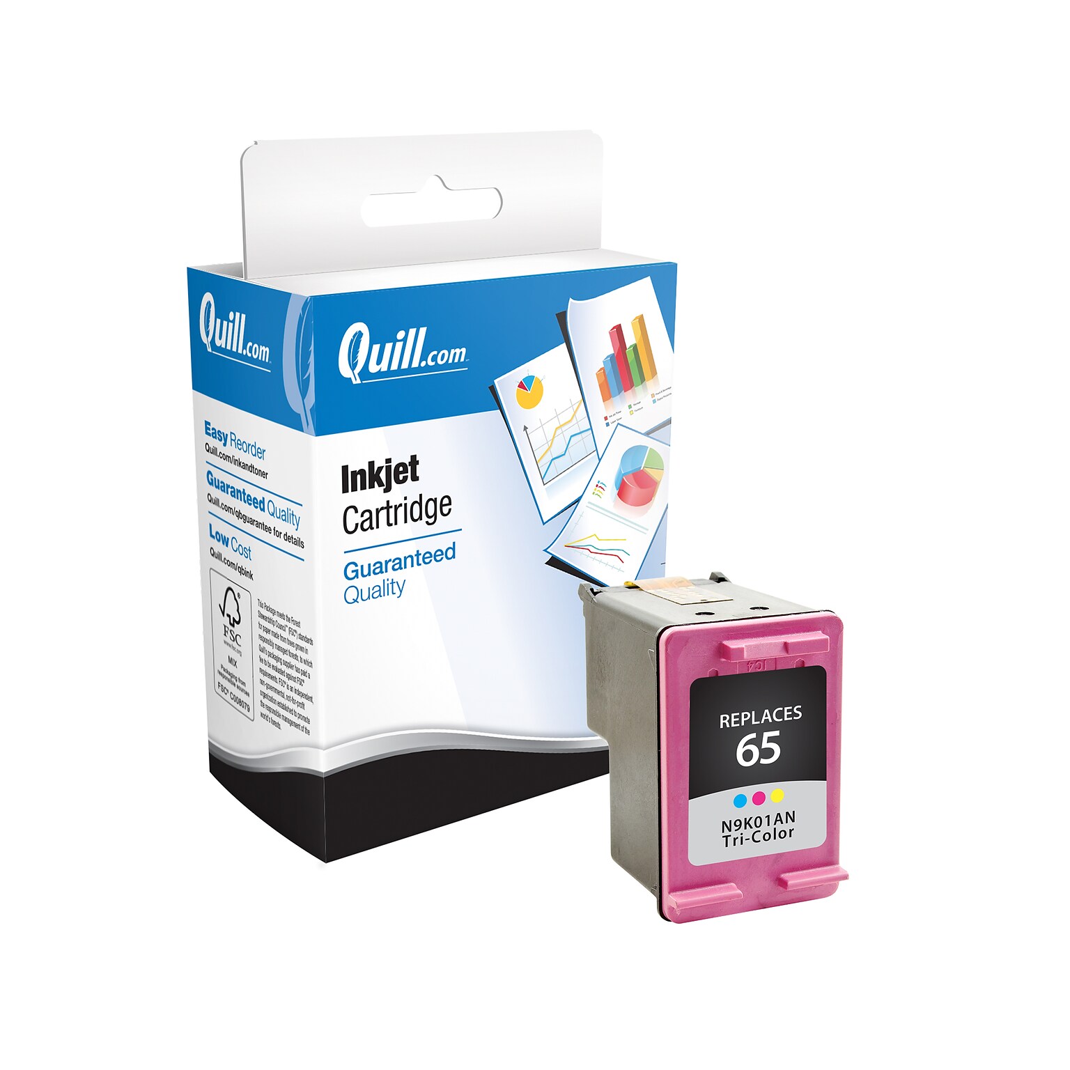 Quill Brand® HP 65 Remanufactured C/M/Y Ink Cartridge, Standard Yield (N9K01AN#140)