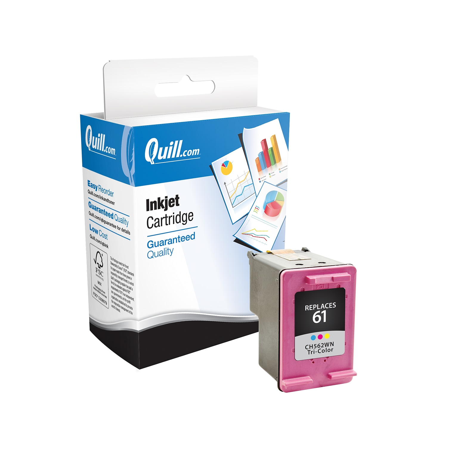 Quill Brand® HP 61 Remanufactured C/M/Y Ink Cartridge, Standard Yield (CH562WN#140)