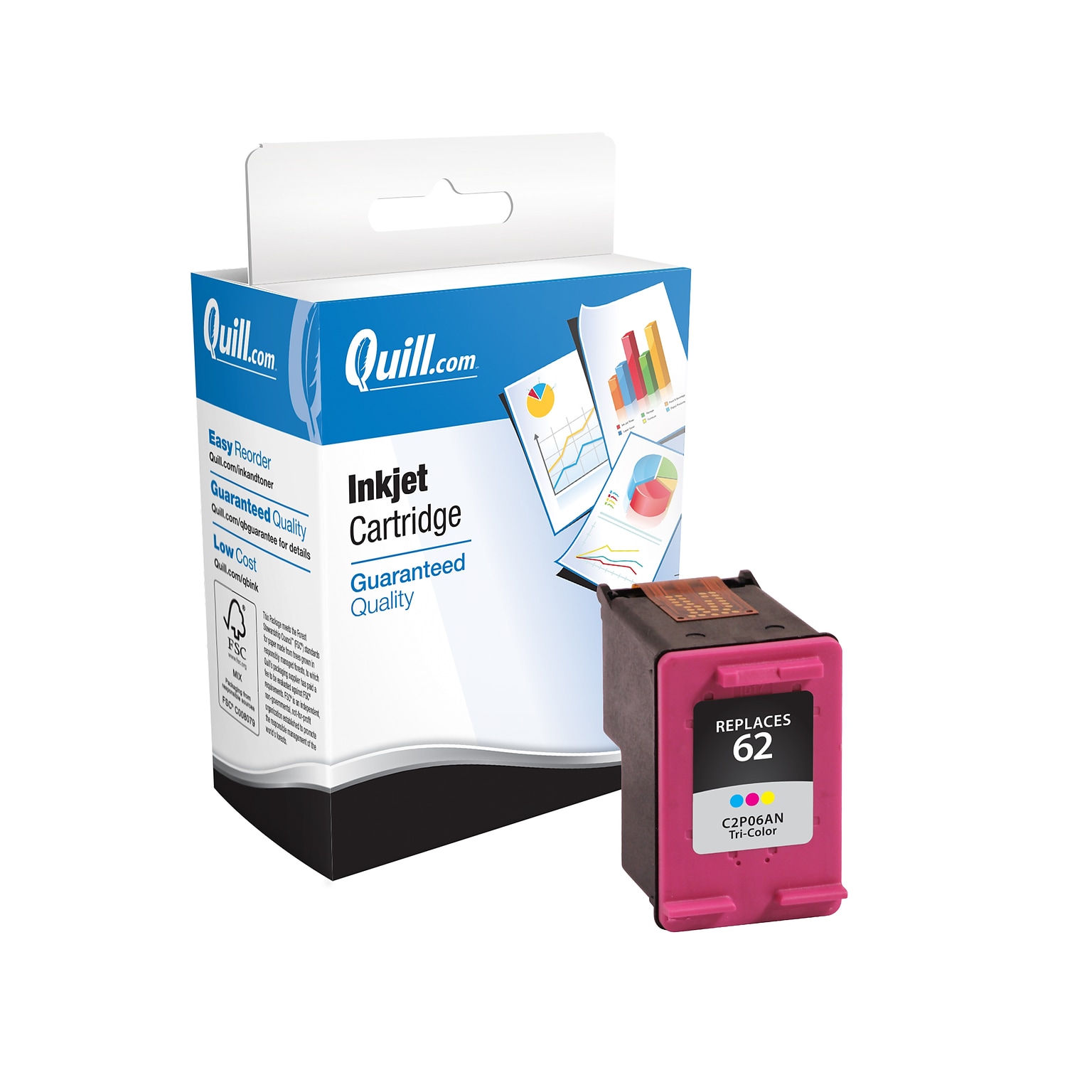 Quill Brand® HP 62 Remanufactured C/M/Y Ink Cartridge, Standard Yield (C2P06AN#140)