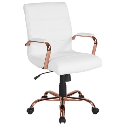 Flash Furniture Whitney Ergonomic LeatherSoft Swivel Mid-Back Executive Office Chair, White/Rose Gold (GO2286MWHRSGLD)