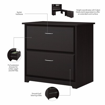 Bush Furniture Cabot 36"-42"H Position Sit to Stand Corner Bookshelf Desk with Lateral File Cabinet, Espresso Oak (CAB056EPO)