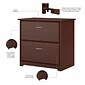 Bush Furniture Cabot 36"-42"H 3 Position Sit to Stand Corner Bookshelf Desk with Lateral File Cabinet, Harvest Cherry(CAB056HVC)