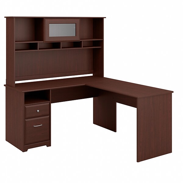 Bush Furniture Cabot 60W L Shaped Computer Desk with Hutch and Drawers, Harvest Cherry (CAB046HVC)