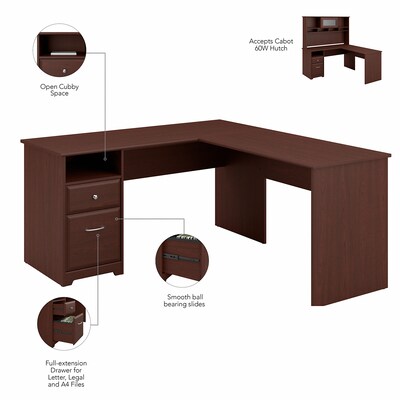 Bush Furniture Cabot 60W L Shaped Computer Desk with Hutch and Drawers, Harvest Cherry (CAB046HVC)