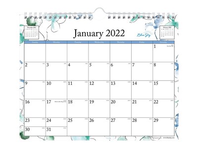 2022 Blue Sky Lindley 8.75 x 11 Monthly Calendar, White/Blue/Green (101593-22)