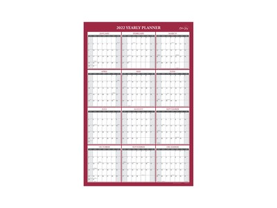 2022 Blue Sky Classic Red 36 x 24 Yearly Dry-Erase Wall Calendar, Reversible, Red/White (116054-22)