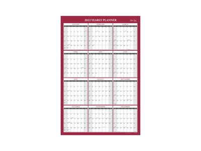 2022 Blue Sky Classic Red 36 x 24 Yearly Dry-Erase Wall Calendar, Reversible, Red/White (116054-22)