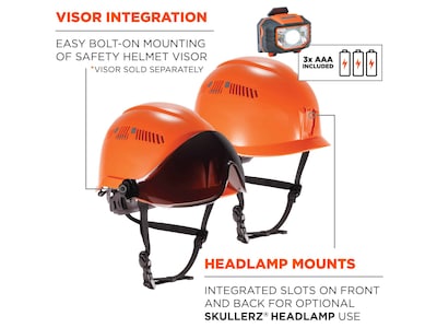 Ergodyne Skullerz 8975 Class C Safety Helmet & LED Light with MIPS Technology, 6-Point Suspension, Orange (60207)