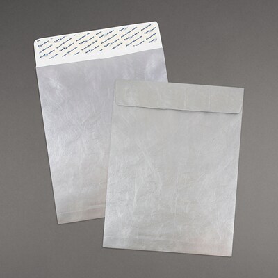 JAM Paper Open End Tyvek Catalog Envelope, with Peel & Seal Closure, 11 1/2" x 14 1/2", Silver, 25/Pack (V021387)